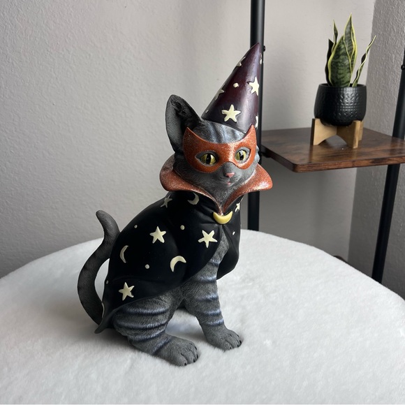 Halloween Cat Wizard Witch Cape Glitter Moon Star Decor Trick or Treat Spooky - Picture 2 of 10